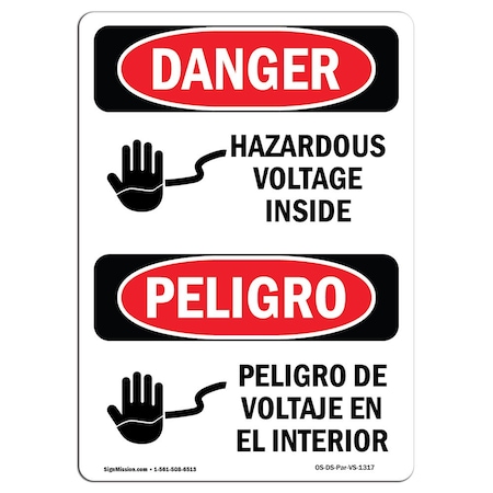 Signmission Safety Sign, OSHA Danger, 5" Height, Hazardous Voltage Inside Spanish, 10PK OS-DS-D-35-VS-1317-10PK